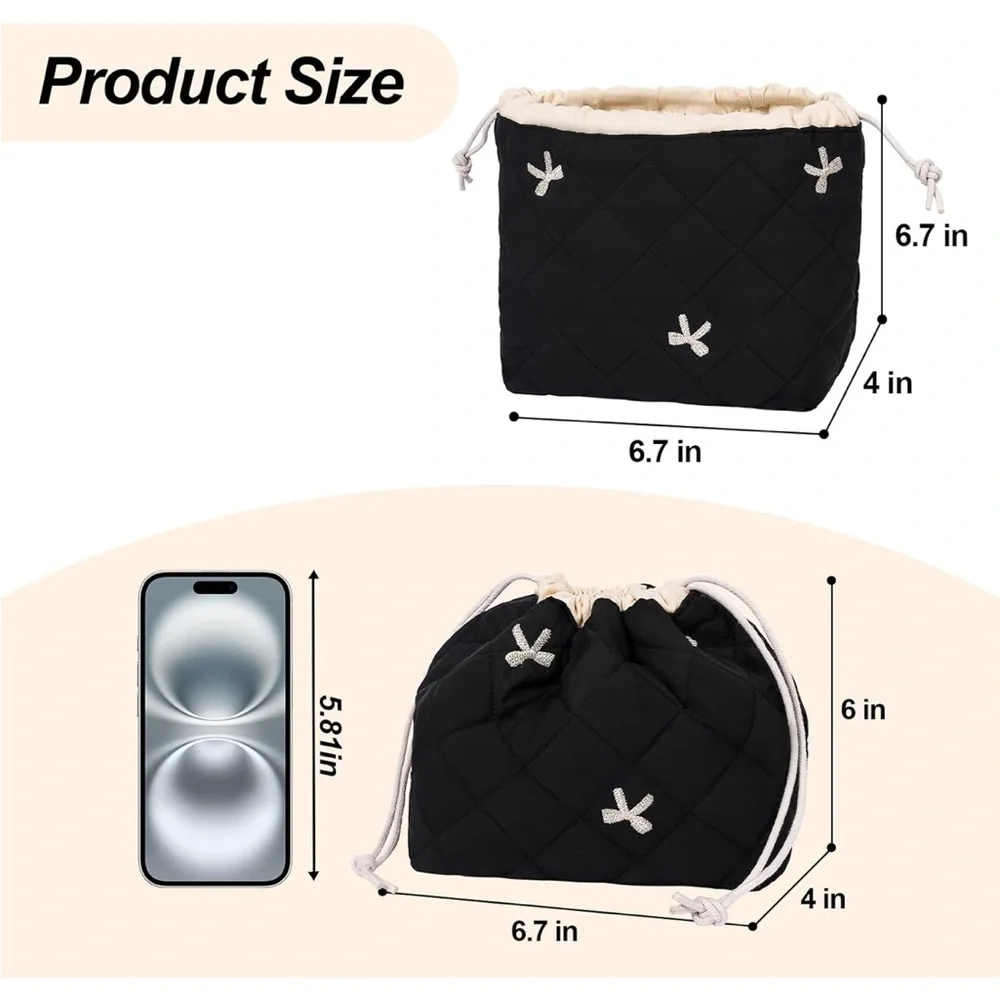 Black Quilted Drawstring Bag